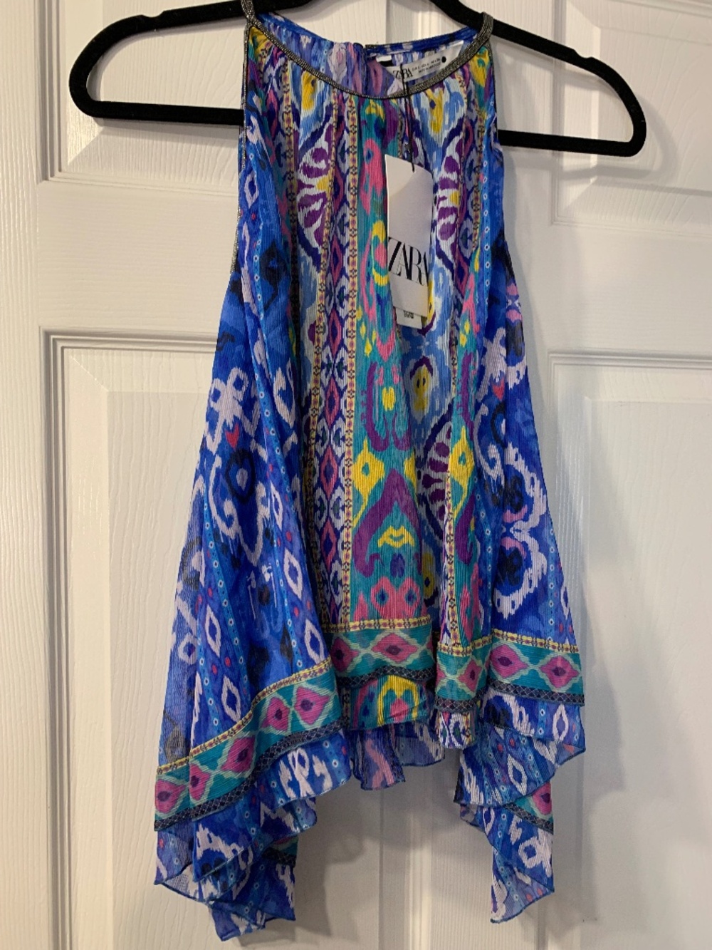 Zara Open Shoulder Geometric Print Sheer Blouse (large)